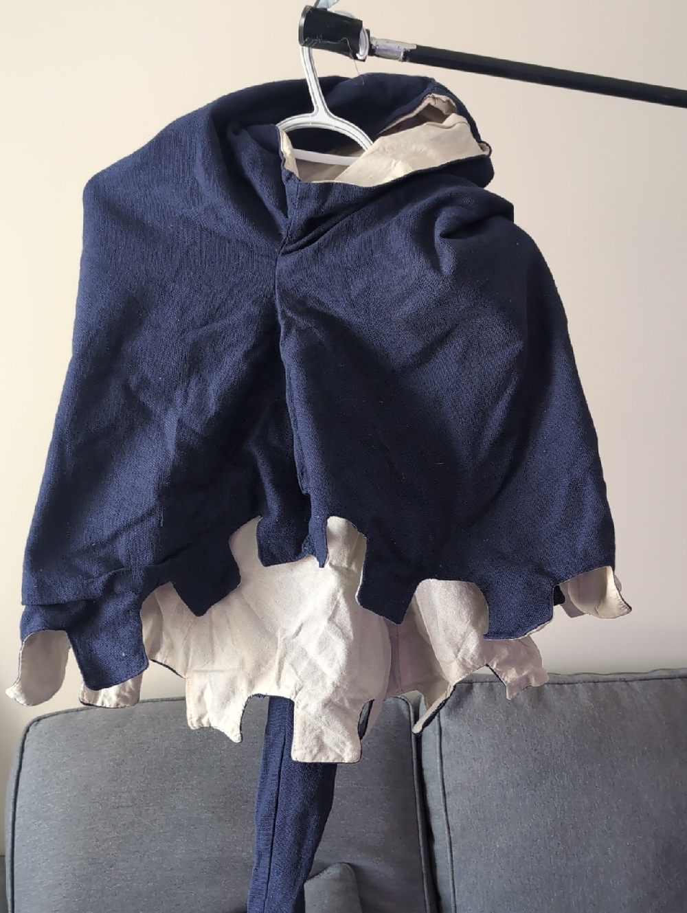 LARP Medieval Navy Blue Hooded Cape with Cream Lining